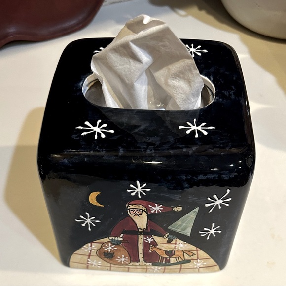 NEW VTG RARE CIC CERAMIC SANTA CLAUS TISSUE COVER BOX BLACK RED CERTIFIED INTER - Picture 10 of 10